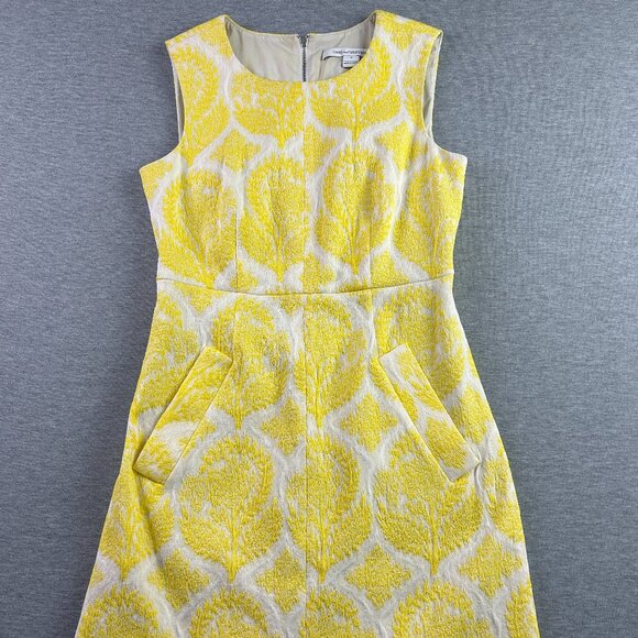 DIANE von FURSTENBERG Sz 4 'Carpreena' Lemon Yellow Floral Stamp Mini Dress - Picture 2 of 7